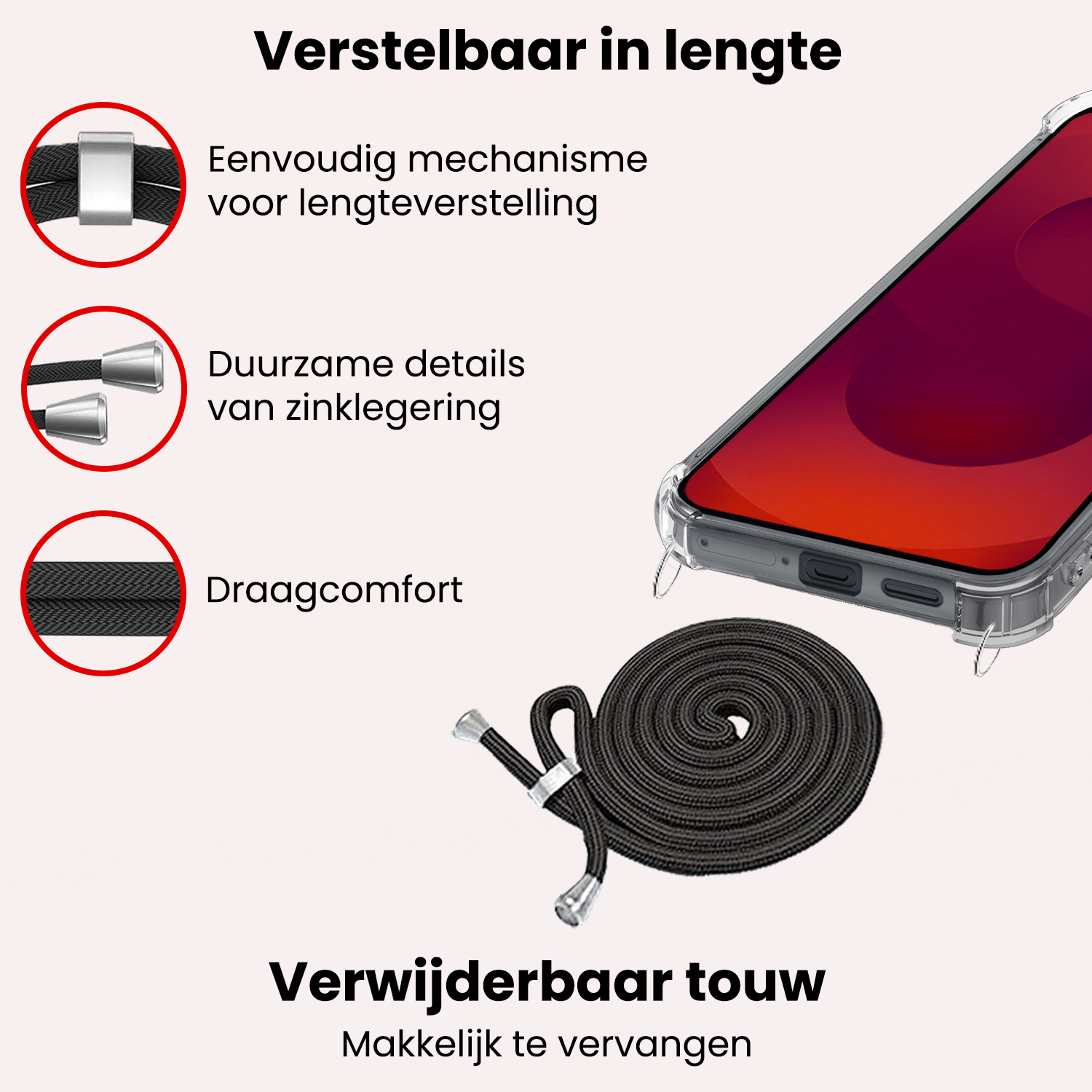 NoXx NoXx Samsung Galaxy S25 Edge Hoesje Transparant Shockproof Met Zwart Koord