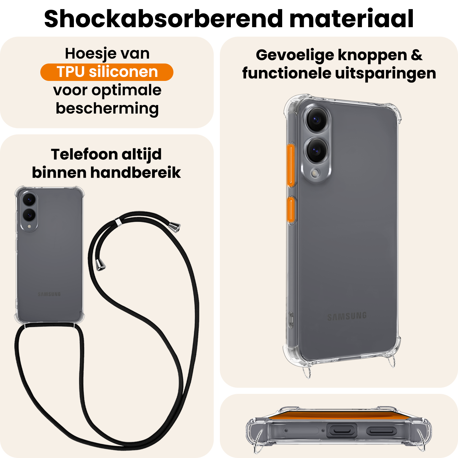 Nomfy Nomfy Samsung Galaxy S25 Edge Hoesje Transparant Shockproof Met Zwart Koord