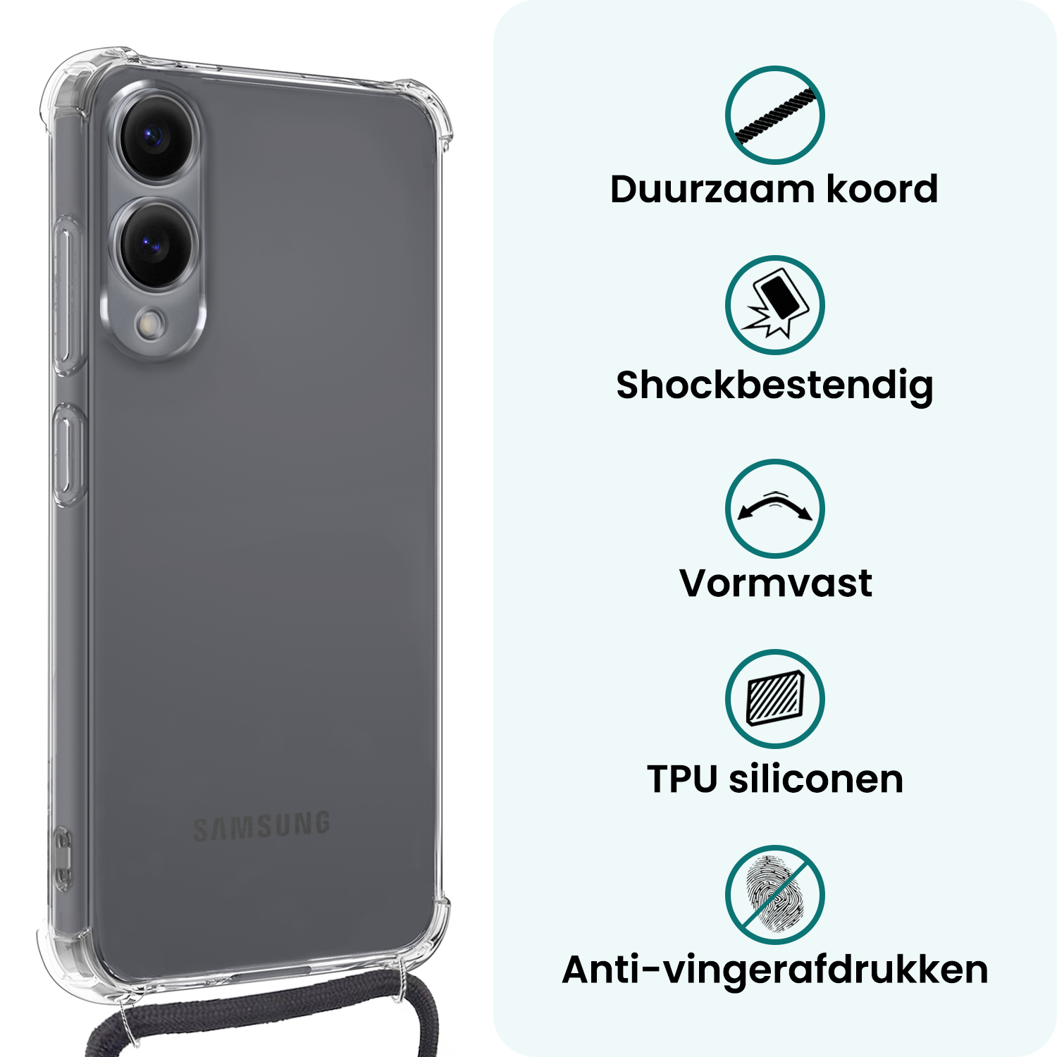 Forterra Forterra Samsung Galaxy S25 Edge Hoesje Transparant Shockproof Met Zwart Koord