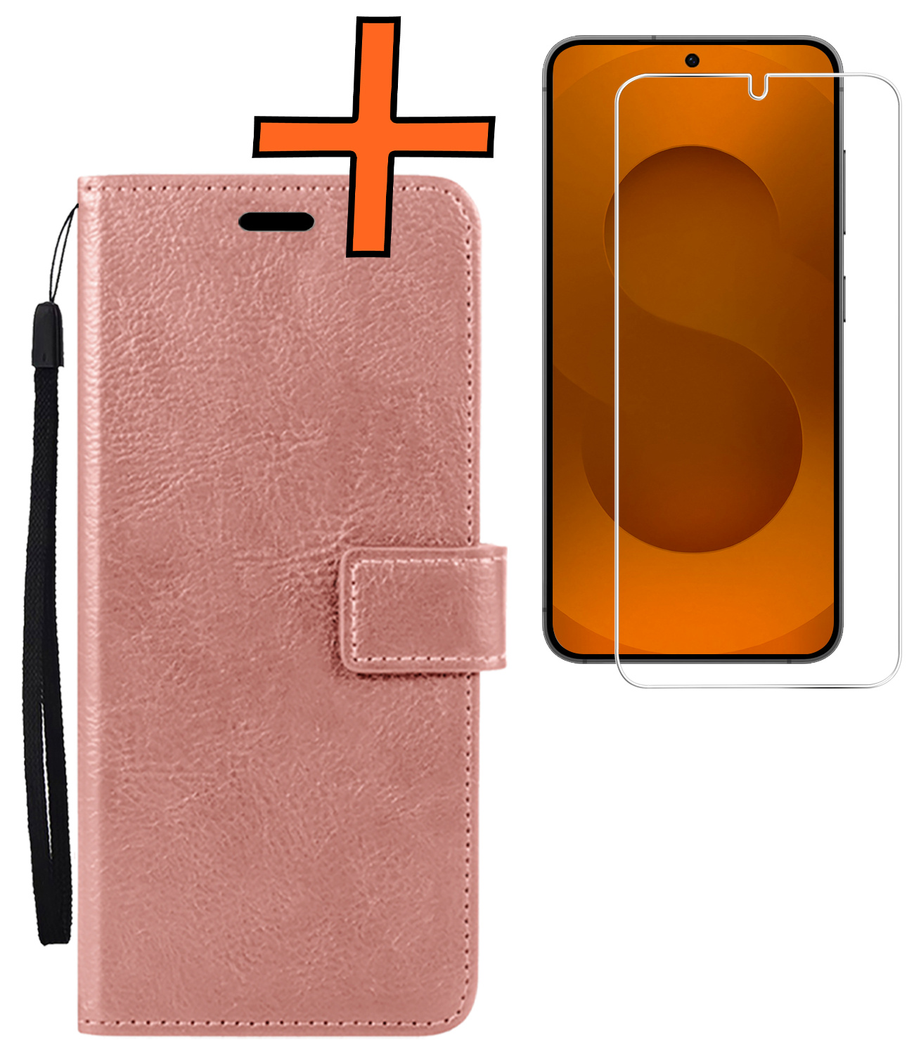 Nomfy Nomfy Samsung Galaxy S25 Edge Hoesje Bookcase Met Screenprotector - Rose Goud