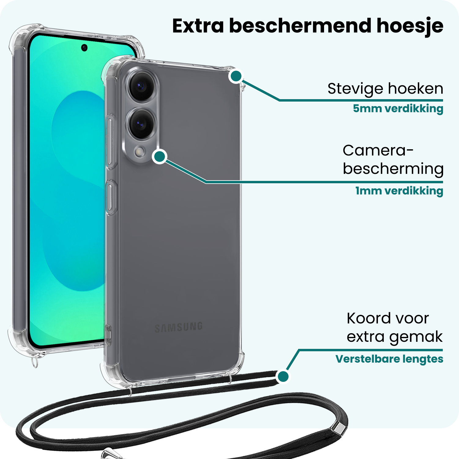 Forterra Forterra Samsung Galaxy S25 Edge Hoesje Transparant Shockproof Met Zwart Koord