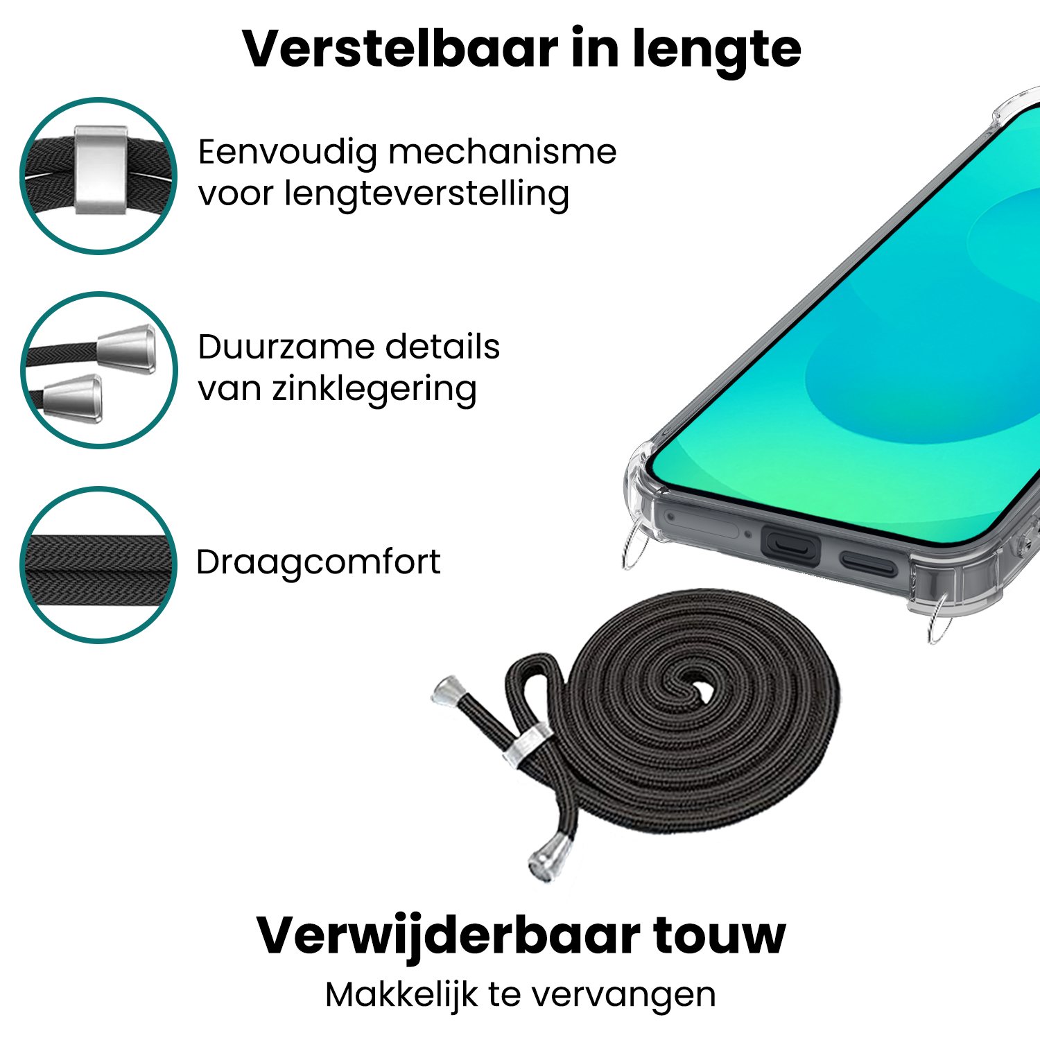 Forterra Forterra Samsung Galaxy S25 Edge Hoesje Transparant Shockproof Met Zwart Koord