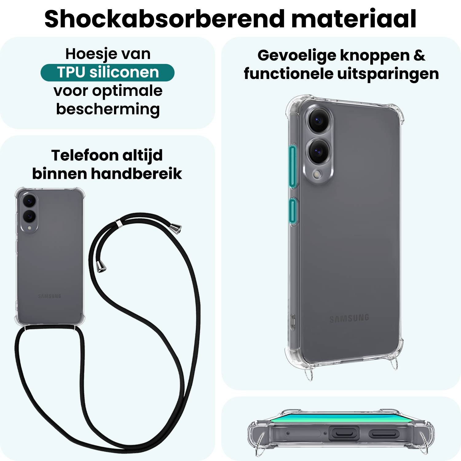 Forterra Forterra Samsung Galaxy S25 Edge Hoesje Transparant Shockproof Met Zwart Koord