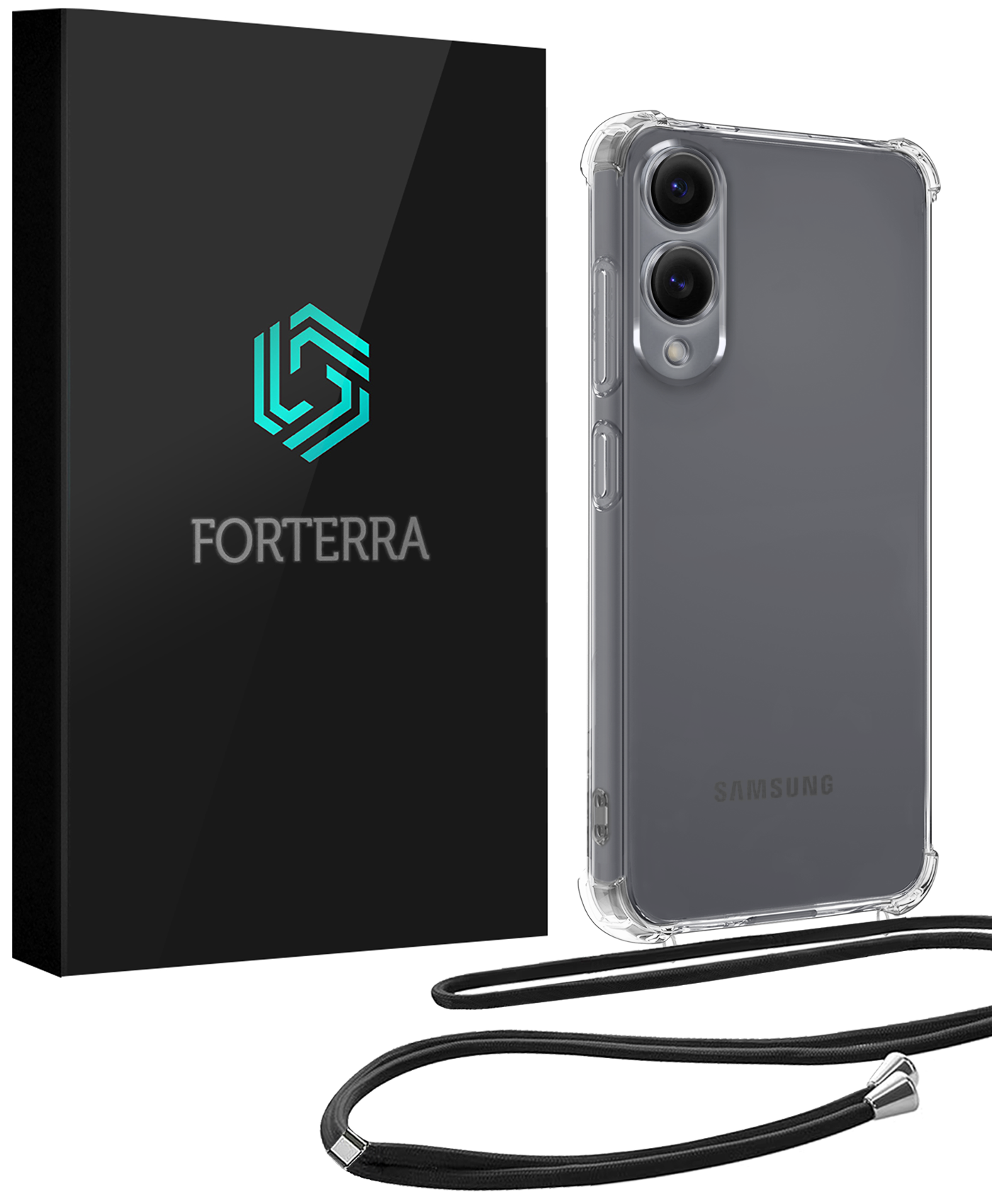 Forterra Forterra Samsung Galaxy S25 Edge Hoesje Transparant Shockproof Met Zwart Koord