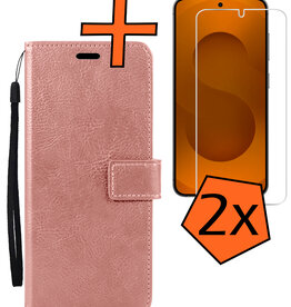 Nomfy Nomfy Samsung Galaxy S25 Edge Hoesje Bookcase Met 2x Screenprotector - Rose Goud