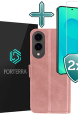 Forterra Forterra Samsung Galaxy S25 Edge Hoesje Bookcase Met 2x Screenprotector - Rose Goud