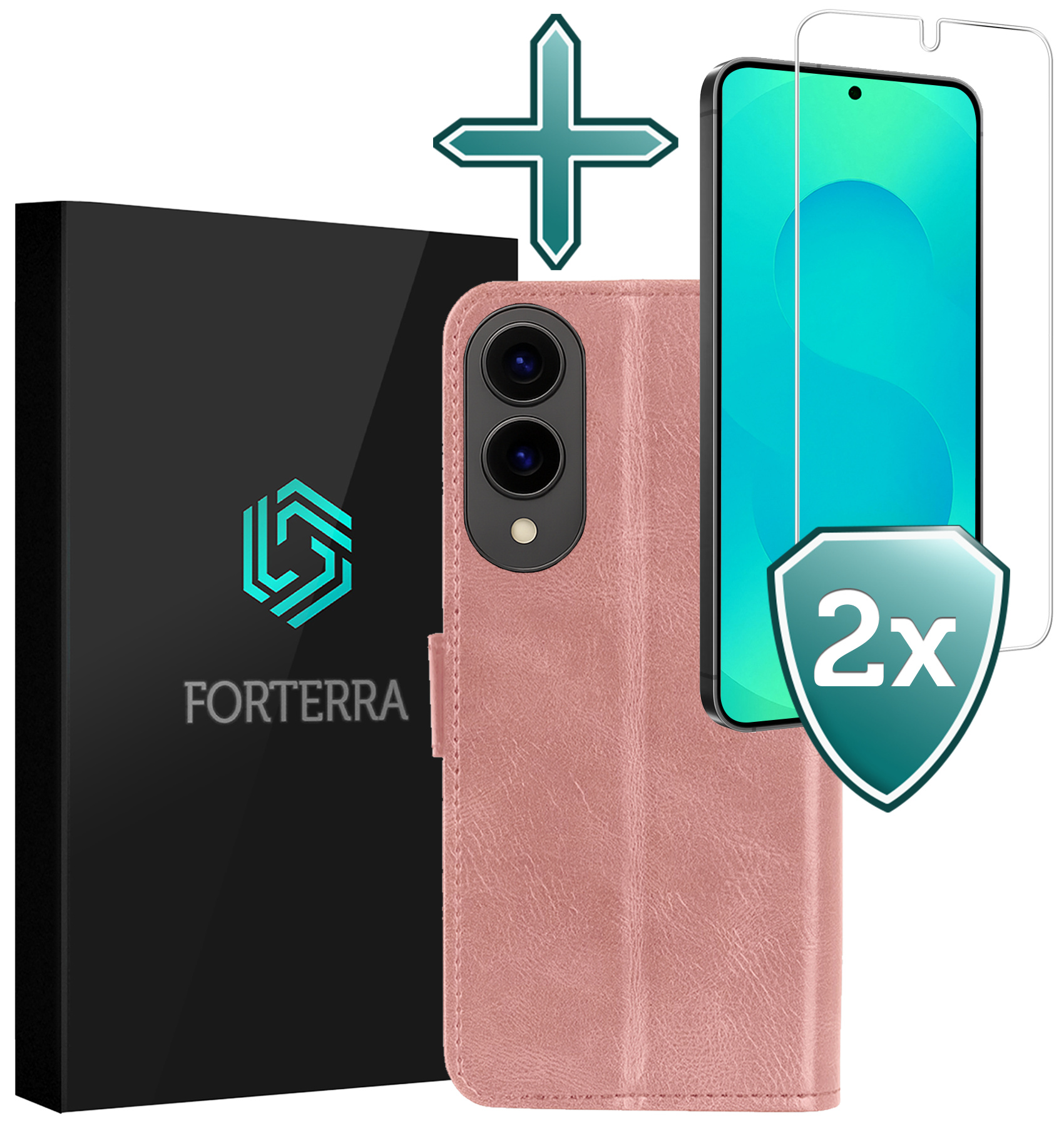 Forterra Forterra Samsung Galaxy S25 Edge Hoesje Bookcase Met 2x Screenprotector - Rose Goud