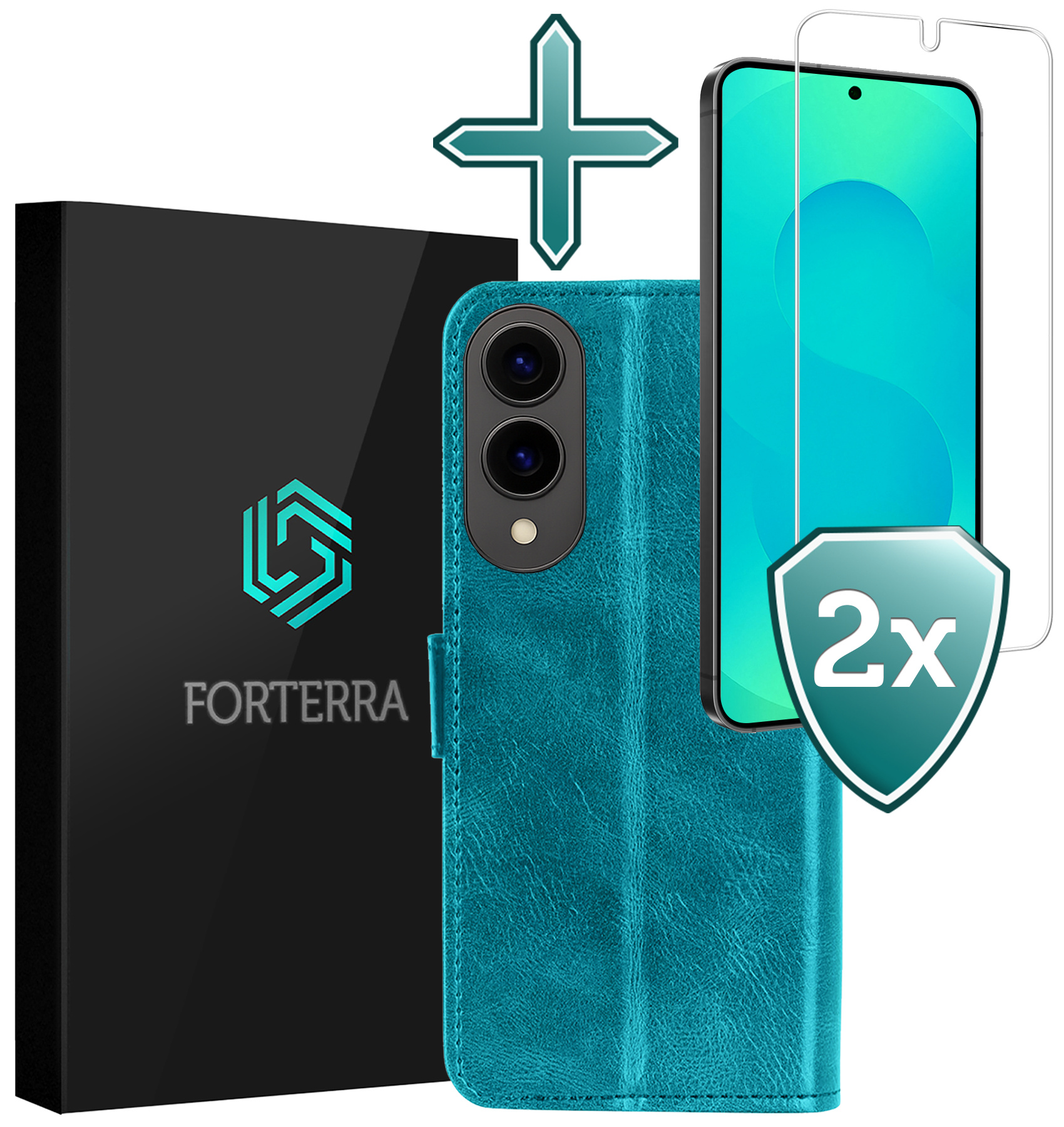 Forterra Forterra Samsung Galaxy S25 Edge Hoesje Bookcase Met 2x Screenprotector - Turquoise