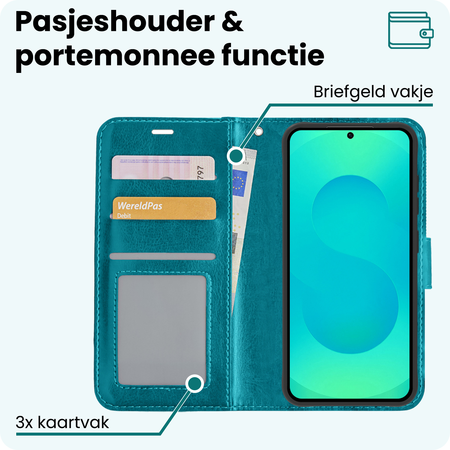 Forterra Forterra Samsung Galaxy S25 Edge Hoesje Bookcase Met 2x Screenprotector - Turquoise