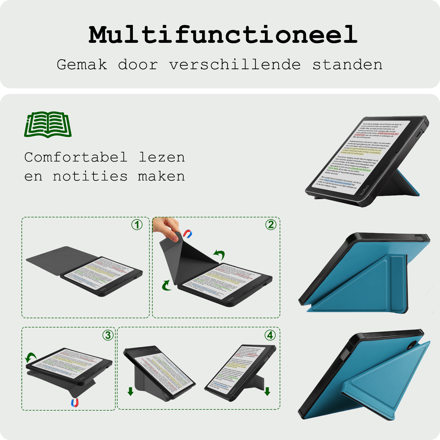 BASEY. BASEY. Kobo Libra Colour Hoesje Met Screenprotector - Turquoise