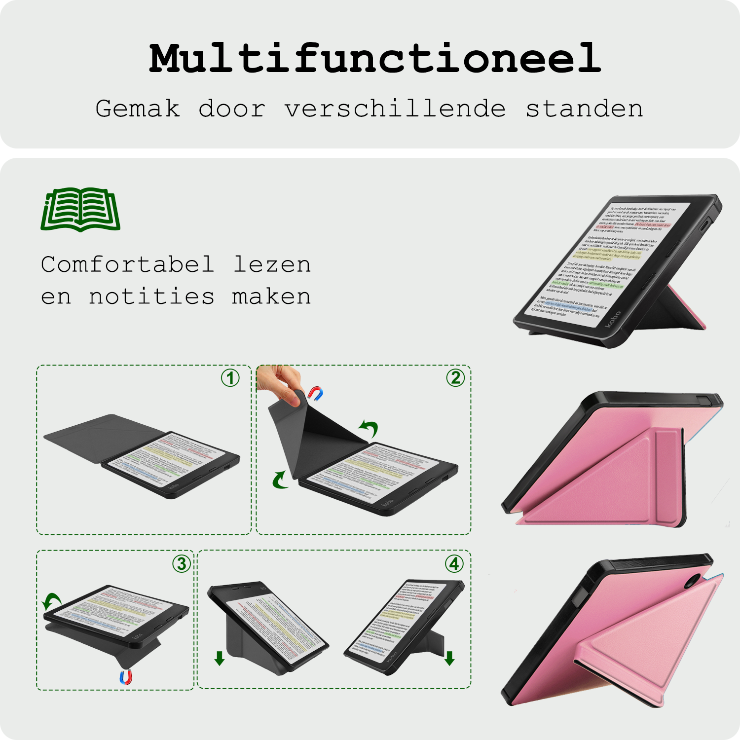 BASEY. BASEY. Kobo Libra Colour Hoesje Met Screenprotector - Roze