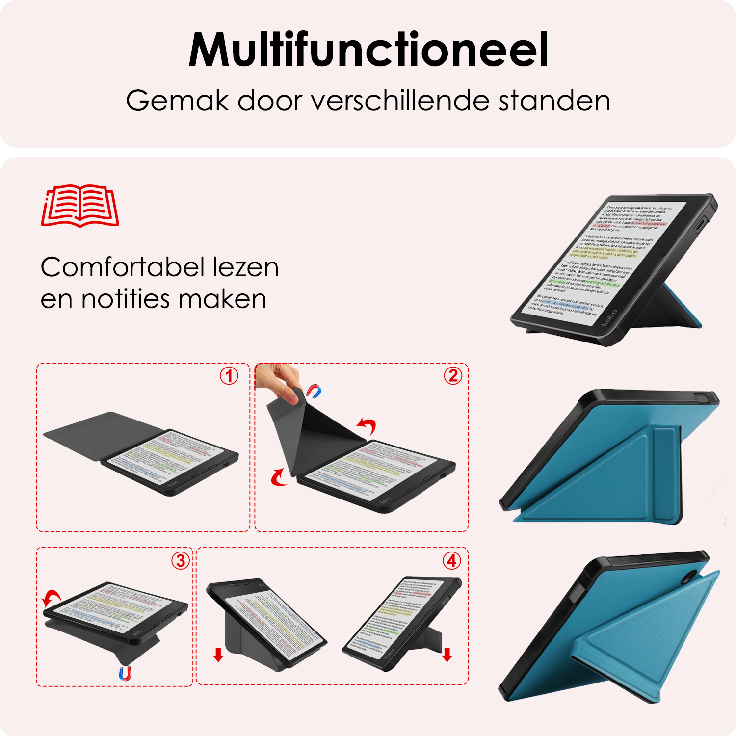 NoXx NoXx Kobo Libra Colour Hoesje Met Screenprotector - Turquoise