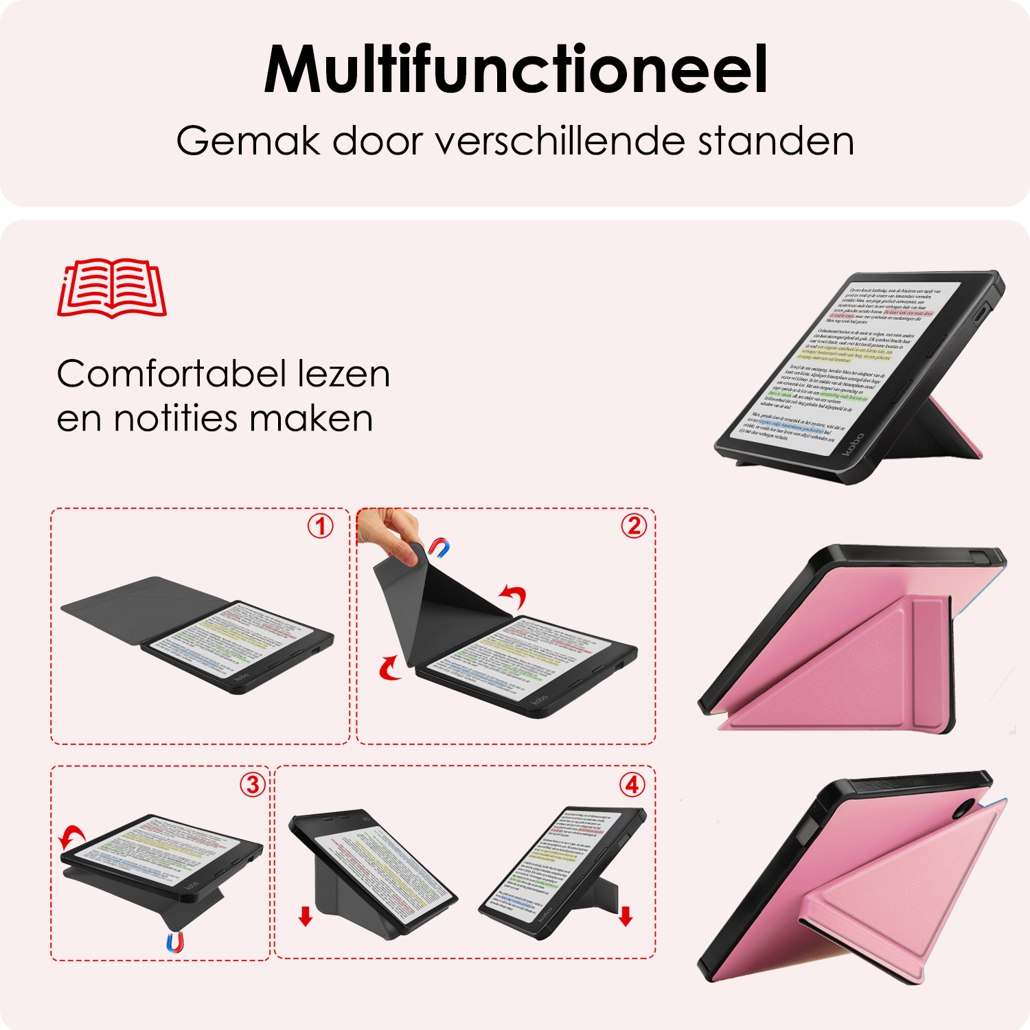 NoXx NoXx Kobo Libra Colour Hoesje Met Screenprotector - Roze