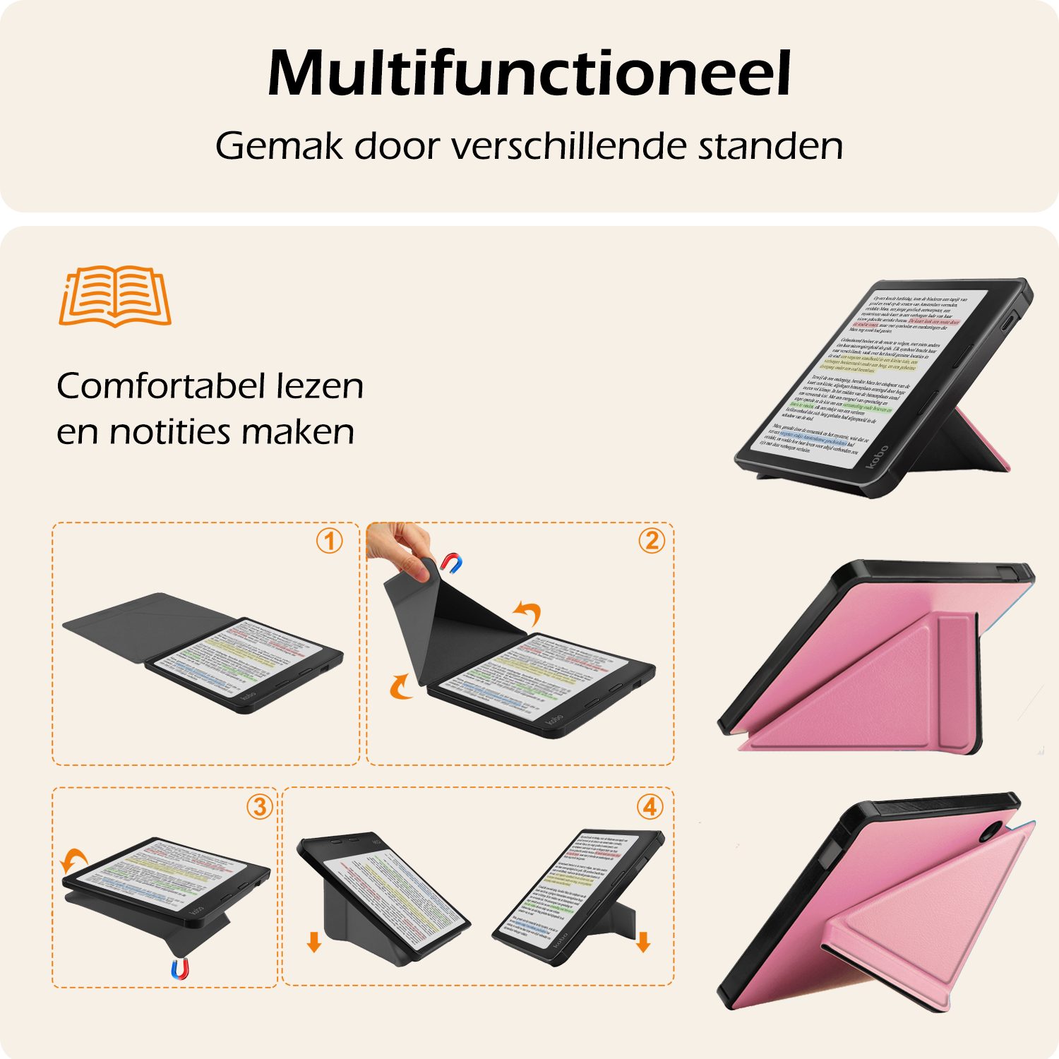 Nomfy Nomfy Kobo Libra Colour Hoesje Met Screenprotector - Roze