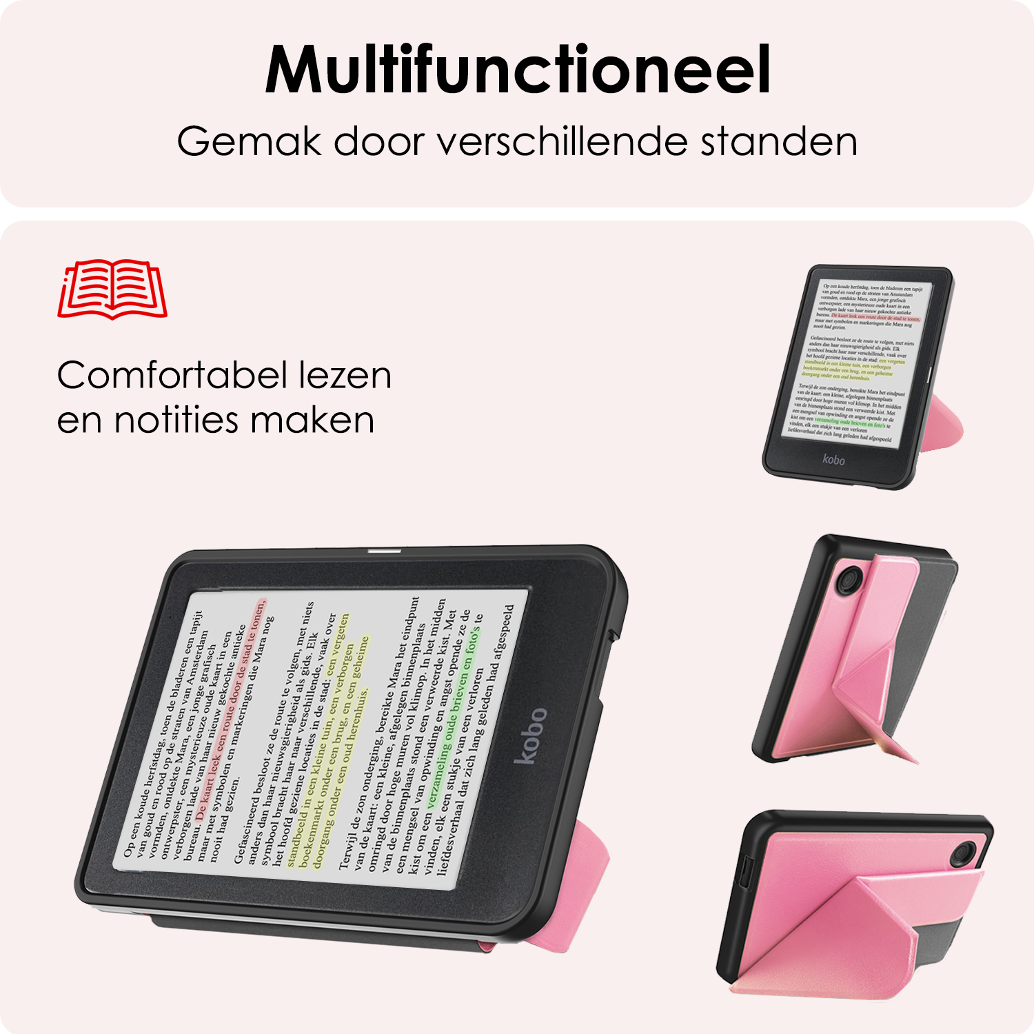 NoXx NoXx Kobo Clara Colour Hoesje Trifold Met Screenprotector - Roze