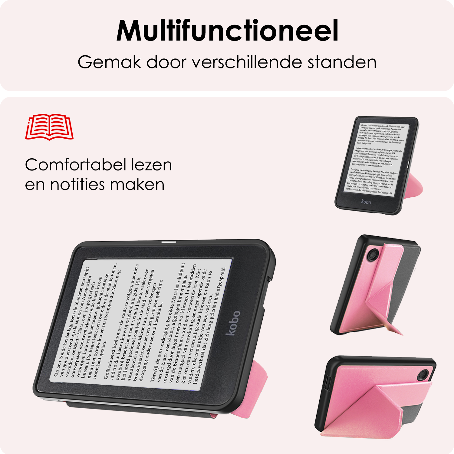 NoXx NoXx Kobo Clara BW Hoesje Trifold Met Screenprotector - Roze