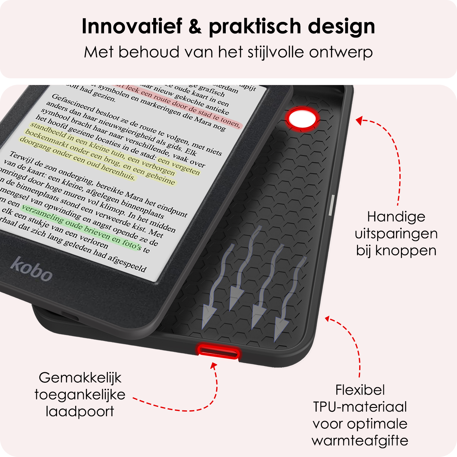 NoXx NoXx Kobo Clara Colour Hoesje Met Screenprotector - Roze