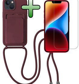 BASEY. BASEY. iPhone 13 Hoesje Pashouder met Koord Met Screenprotector - Aubergine