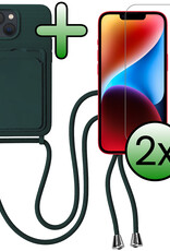 BASEY. BASEY. iPhone 13 Hoesje Pashouder met Koord Met 2x Screenprotector - Donkergroen