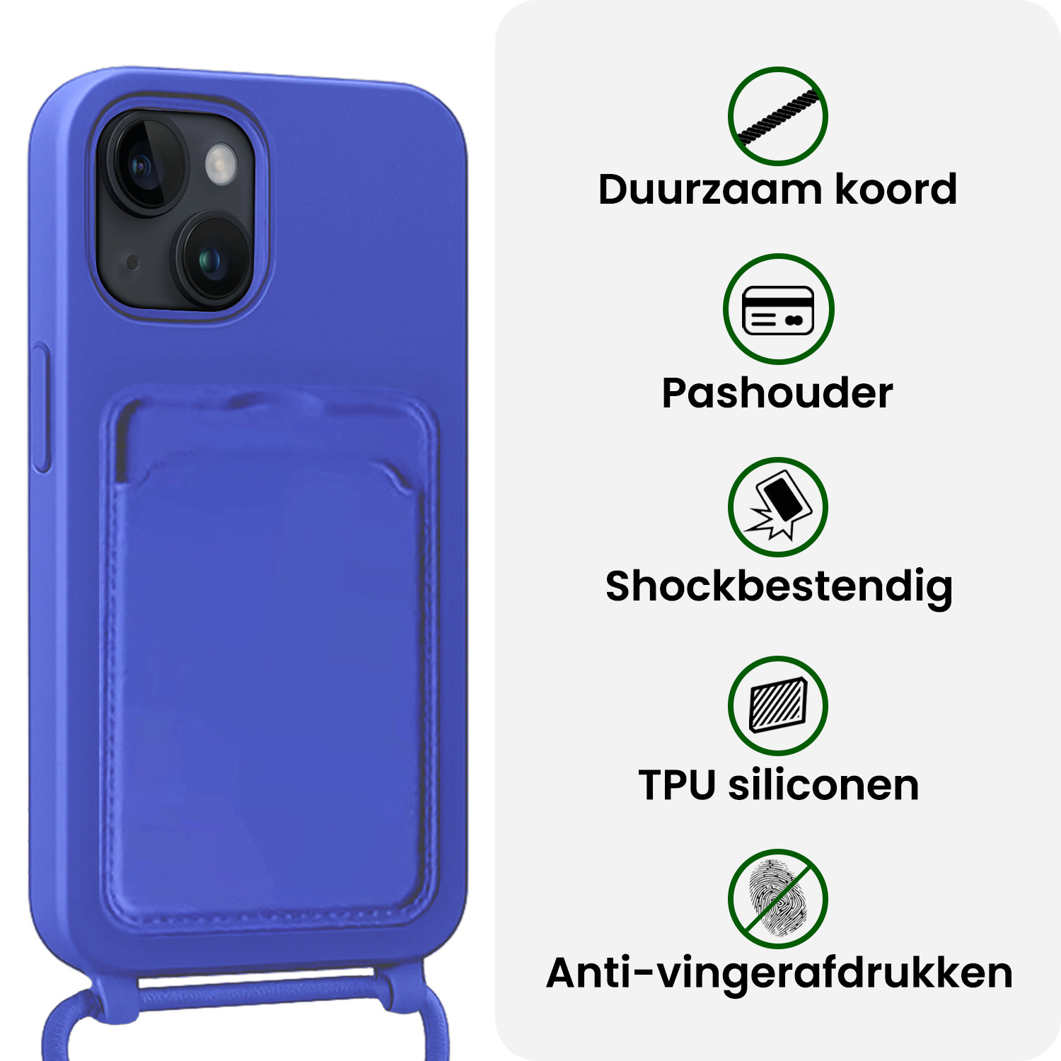 BASEY. BASEY. iPhone 13 Hoesje Pashouder met Koord Met Screenprotector - Fel Blauw