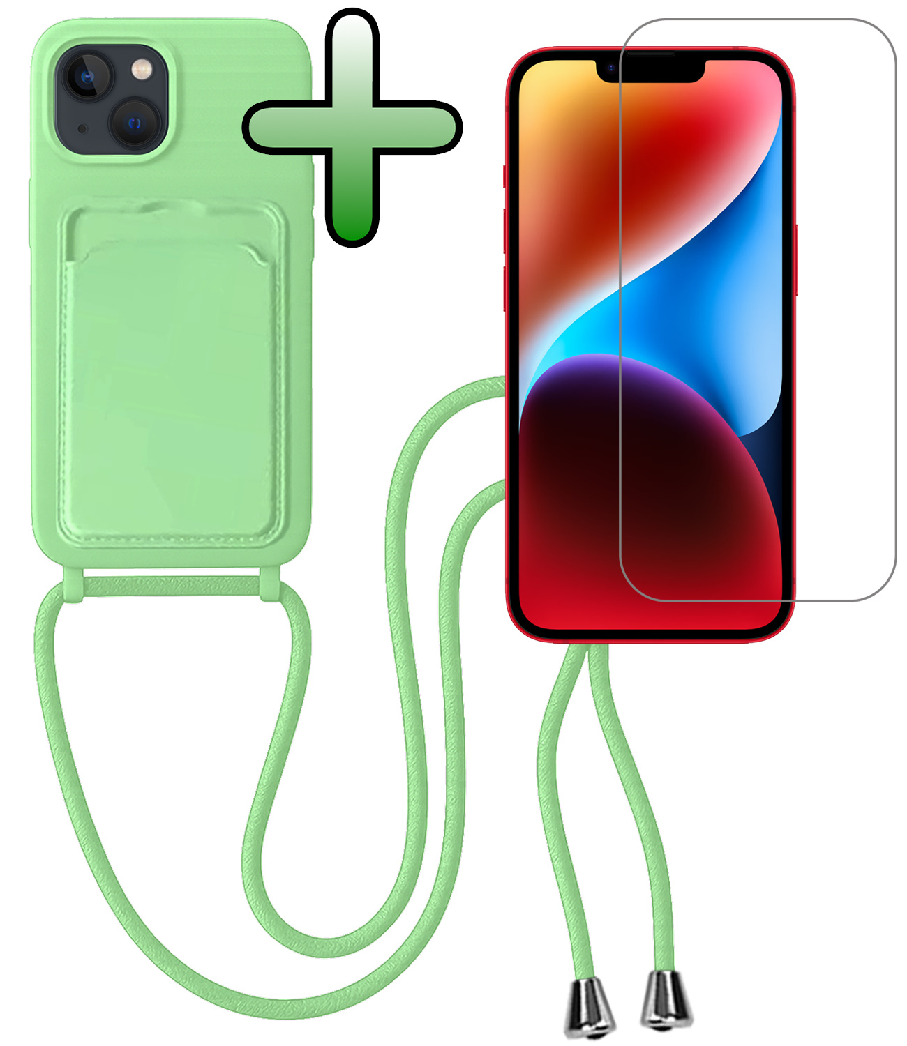 BASEY. BASEY. iPhone 13 Hoesje Pashouder met Koord Met Screenprotector - Groen