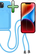 BASEY. BASEY. iPhone 13 Hoesje Pashouder met Koord Met Screenprotector - Lichtblauw