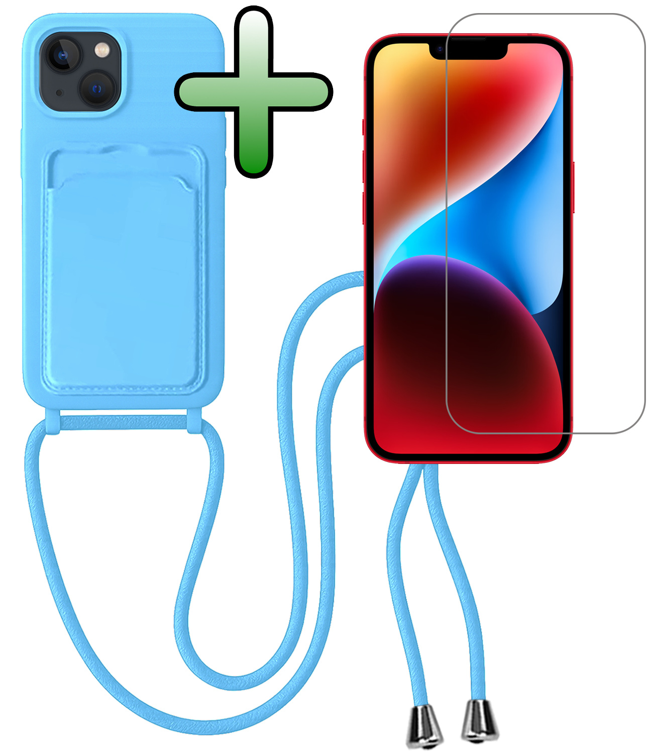 BASEY. BASEY. iPhone 13 Hoesje Pashouder met Koord Met Screenprotector - Lichtblauw