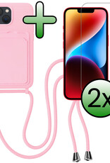 BASEY. BASEY. iPhone 13 Hoesje Pashouder met Koord Met 2x Screenprotector - Lichtroze