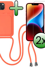 BASEY. BASEY. iPhone 13 Hoesje Pashouder met Koord Met 2x Screenprotector - Papaya