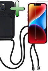 BASEY. BASEY. iPhone 13 Hoesje Pashouder met Koord Met Screenprotector - Zwart