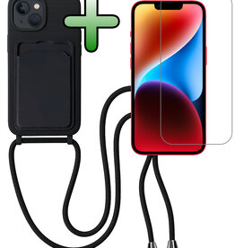 BASEY. BASEY. iPhone 13 Hoesje Pashouder met Koord Met Screenprotector - Zwart