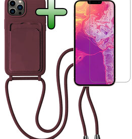 BASEY. BASEY. iPhone 13 Pro Hoesje Pashouder met Koord Met Screenprotector - Aubergine