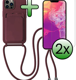 BASEY. BASEY. iPhone 13 Pro Hoesje Pashouder met Koord Met 2x Screenprotector - Aubergine