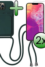 BASEY. BASEY. iPhone 13 Pro Hoesje Pashouder met Koord Met 2x Screenprotector - Donkergroen