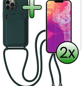 BASEY. BASEY. iPhone 13 Pro Hoesje Pashouder met Koord Met 2x Screenprotector - Donkergroen