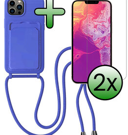 BASEY. BASEY. iPhone 13 Pro Hoesje Pashouder met Koord Met 2x Screenprotector - Fel Blauw