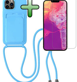 BASEY. BASEY. iPhone 13 Pro Hoesje Pashouder met Koord Met Screenprotector - Lichtblauw