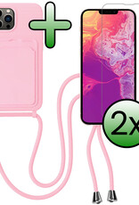 BASEY. BASEY. iPhone 13 Pro Hoesje Pashouder met Koord Met 2x Screenprotector - Lichtroze
