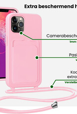 BASEY. BASEY. iPhone 13 Pro Hoesje Pashouder met Koord Met 2x Screenprotector - Lichtroze