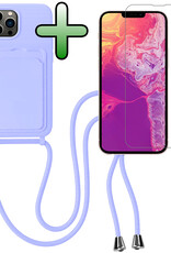 BASEY. BASEY. iPhone 13 Pro Hoesje Pashouder met Koord Met Screenprotector - Lila