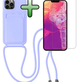 BASEY. BASEY. iPhone 13 Pro Hoesje Pashouder met Koord Met Screenprotector - Lila
