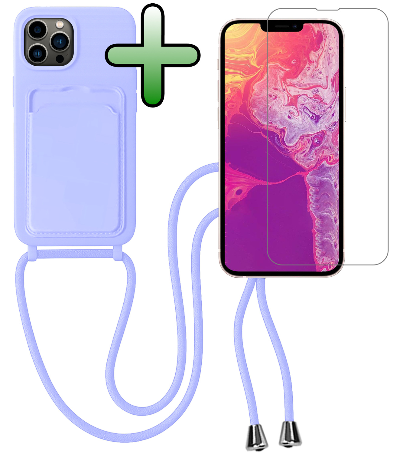 BASEY. BASEY. iPhone 13 Pro Hoesje Pashouder met Koord Met Screenprotector - Lila
