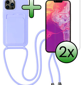 BASEY. BASEY. iPhone 13 Pro Hoesje Pashouder met Koord Met 2x Screenprotector - Lila