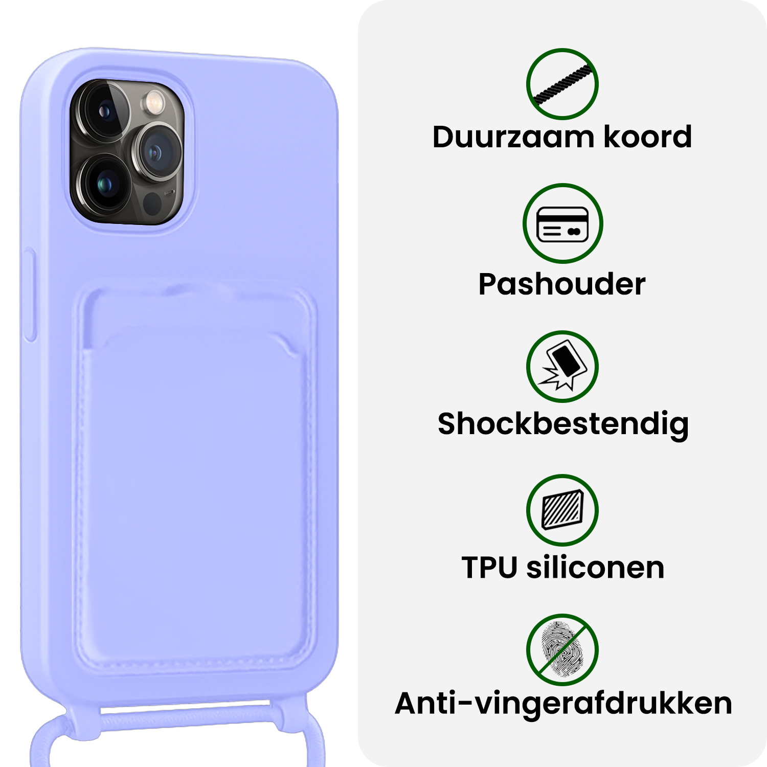 BASEY. BASEY. iPhone 13 Pro Hoesje Pashouder met Koord Met 2x Screenprotector - Lila