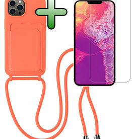 BASEY. BASEY. iPhone 13 Pro Hoesje Pashouder met Koord Met Screenprotector - Papaya