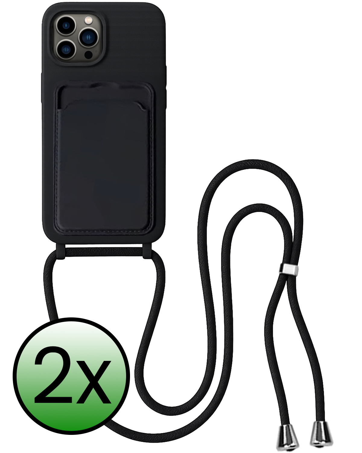 BASEY. BASEY. iPhone 13 Pro Hoesje Pashouder met Koord - Zwart - 2 PACK