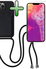 BASEY. BASEY. iPhone 13 Pro Hoesje Pashouder met Koord Met Screenprotector - Zwart