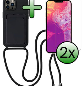 BASEY. BASEY. iPhone 13 Pro Hoesje Pashouder met Koord Met 2x Screenprotector - Zwart