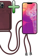 BASEY. BASEY. iPhone 13 Pro Max Hoesje Pashouder met Koord Met Screenprotector - Aubergine