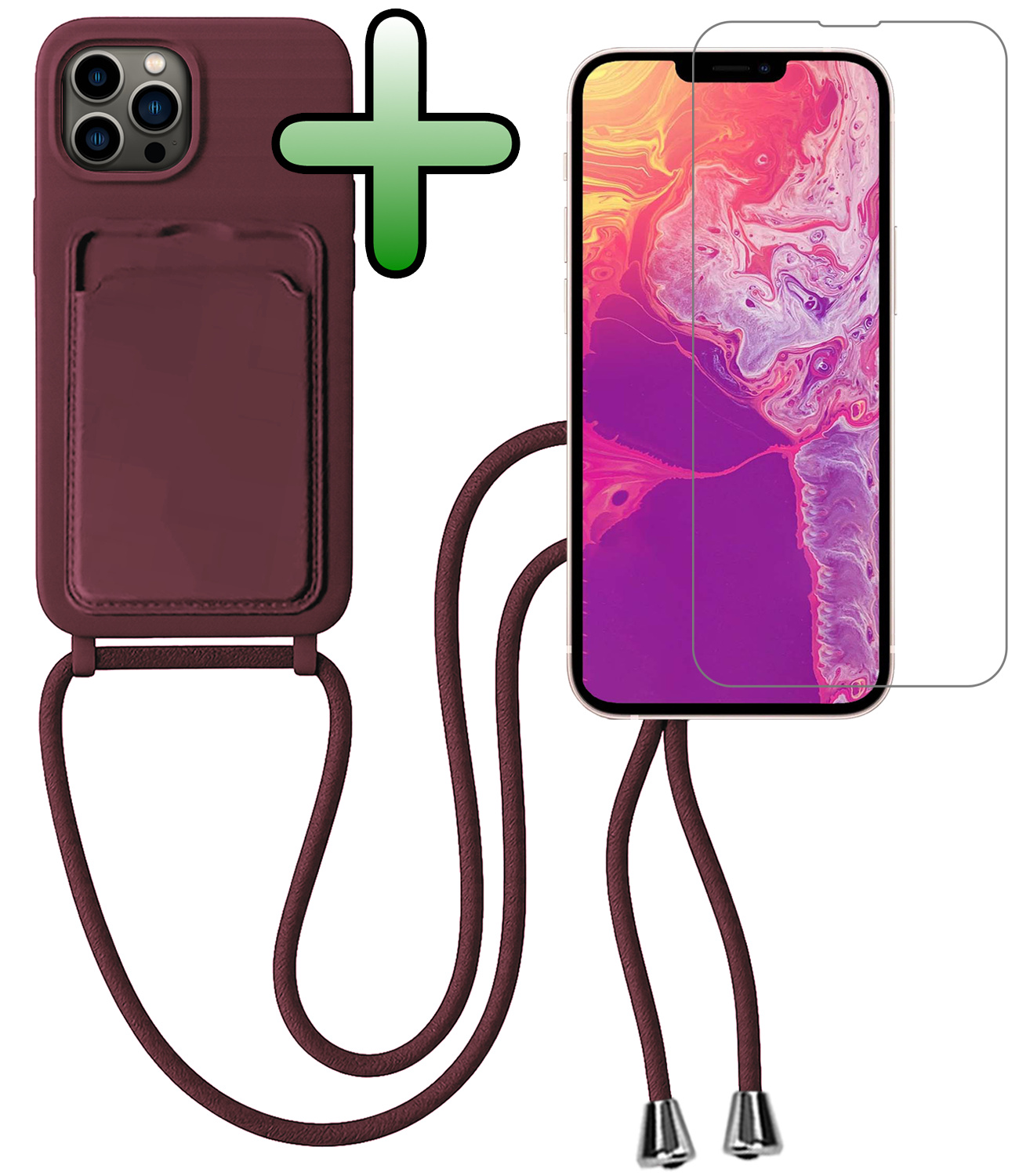 BASEY. BASEY. iPhone 13 Pro Max Hoesje Pashouder met Koord Met Screenprotector - Aubergine